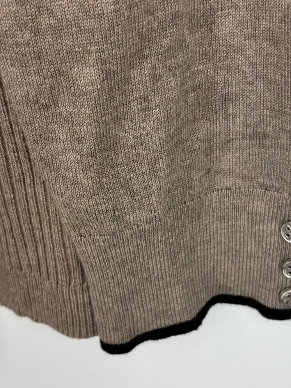 89th & Madison Womens XL Open Front Cardigan Sweater Taupe Heather Black Trim LS
